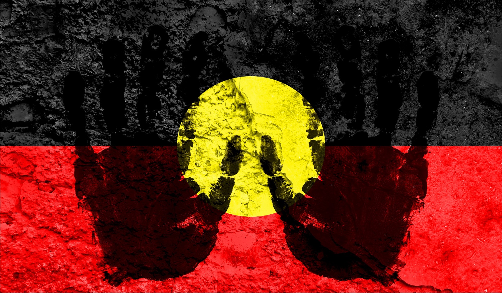 Handprints,On,The,Background,Of,The,Flag,Of,Australian,Aboriginal.