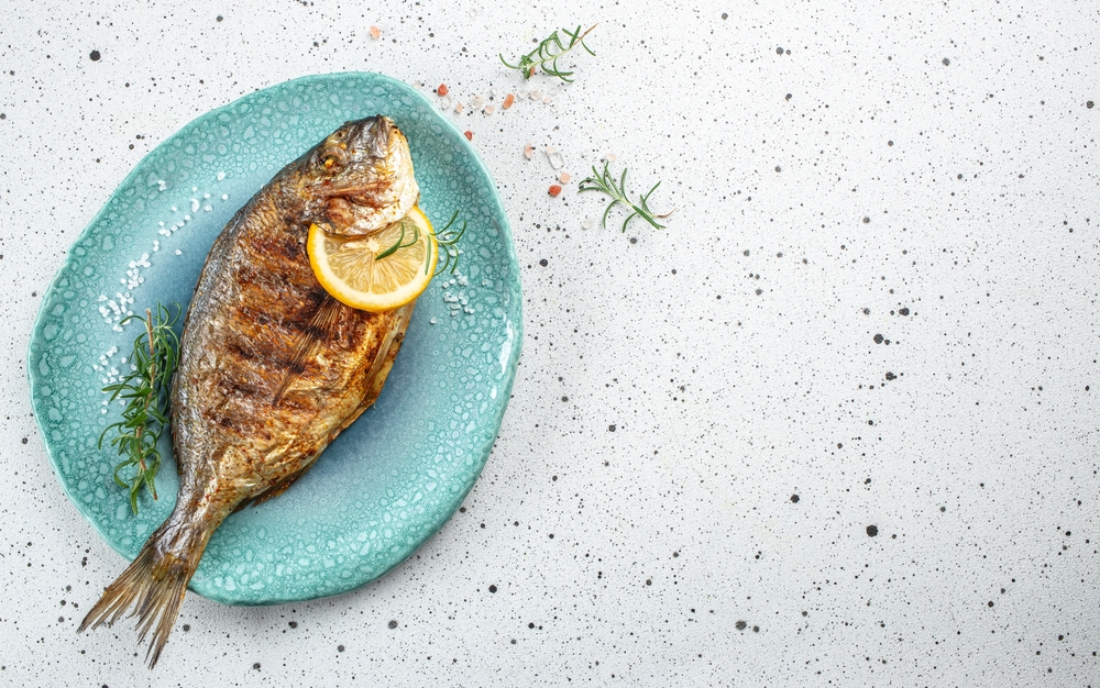 Grilled,Whole,Fish,Dorado,On,A,Light,Background.,Concept,Healthy